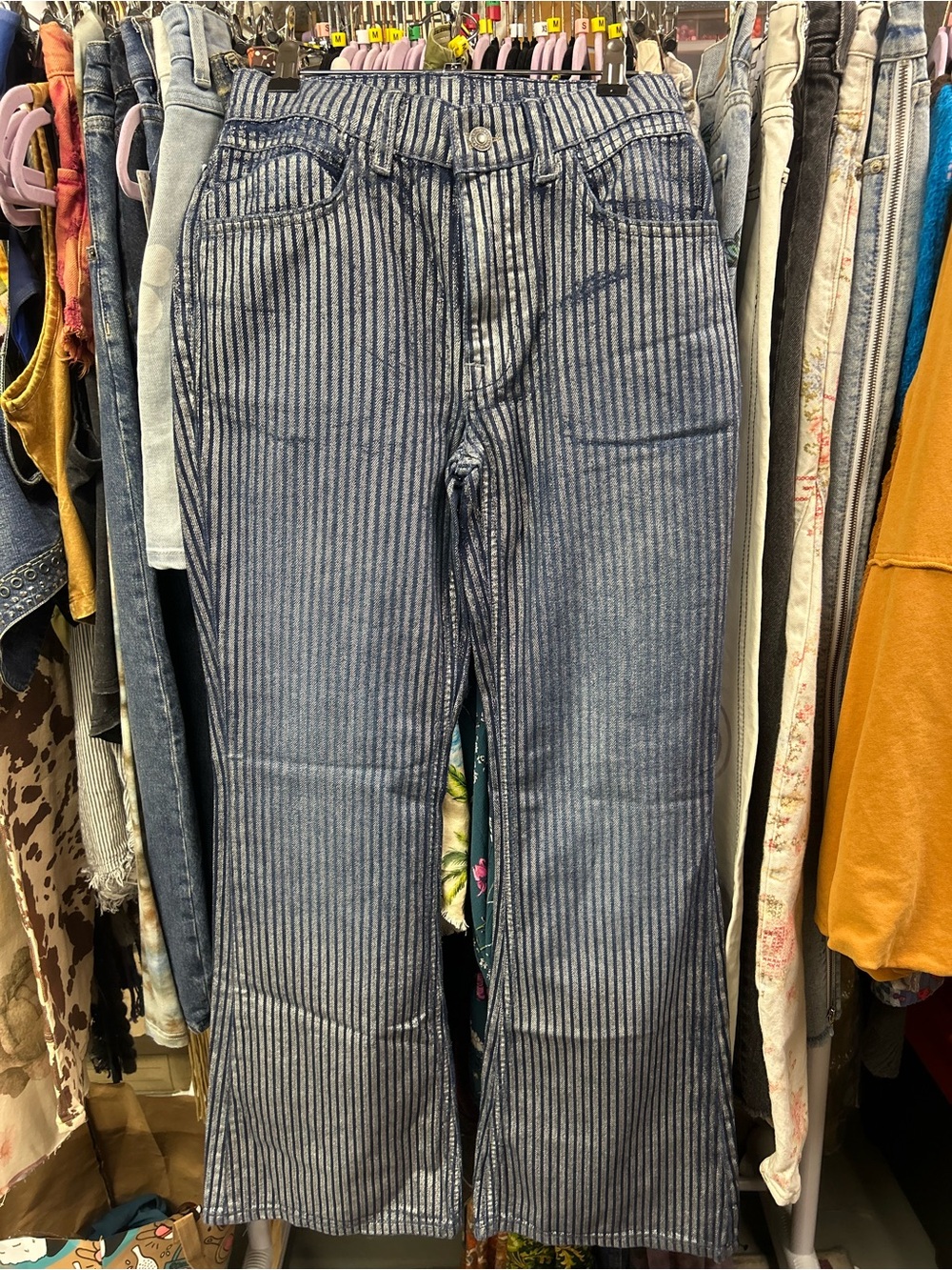 NWOT We The Free West Coast Relaxed Metallic Flare Jeans 28” - Picture 6 of 16